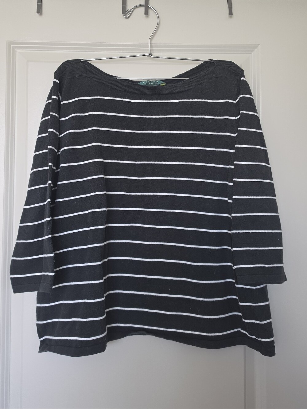 Ralph Lauren Black & White Striped Boatneck Long Sleeve Top